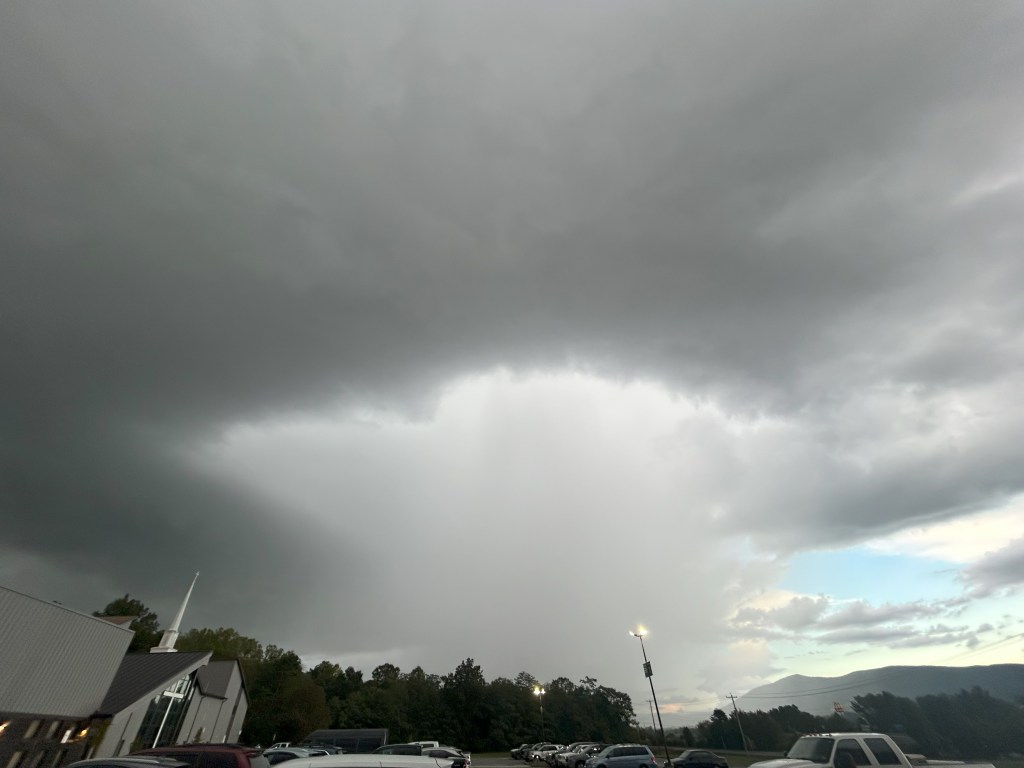 A thunderstorm unleashed rainfall near Hollins north of Roanoke on Thursday evening, Sept. 19. Photo by Kevin Myatt.