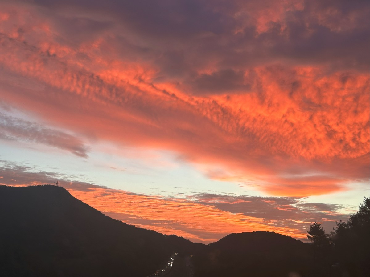 Meteorological summer ended on Aug. 31 and astronomical summer ends Sunday (Sept. 22). While the fiery heat of mid-July is long past, this Friday the 13th sunrise from near the Hollins exit along Interstate 81 north of Roanoke created a fiery sky, thanks to high clouds on the periphery of former Hurricane Francine. Photo by Kevin Myatt.