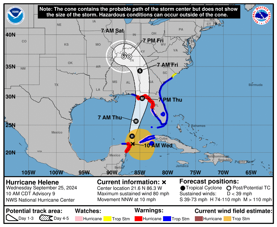 Forecast track for Helene. Courtesy of National Hurricane Center, NOAA.