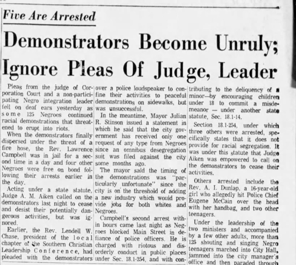 An article from the archives of the Danville Register, a daily publication in Danville.